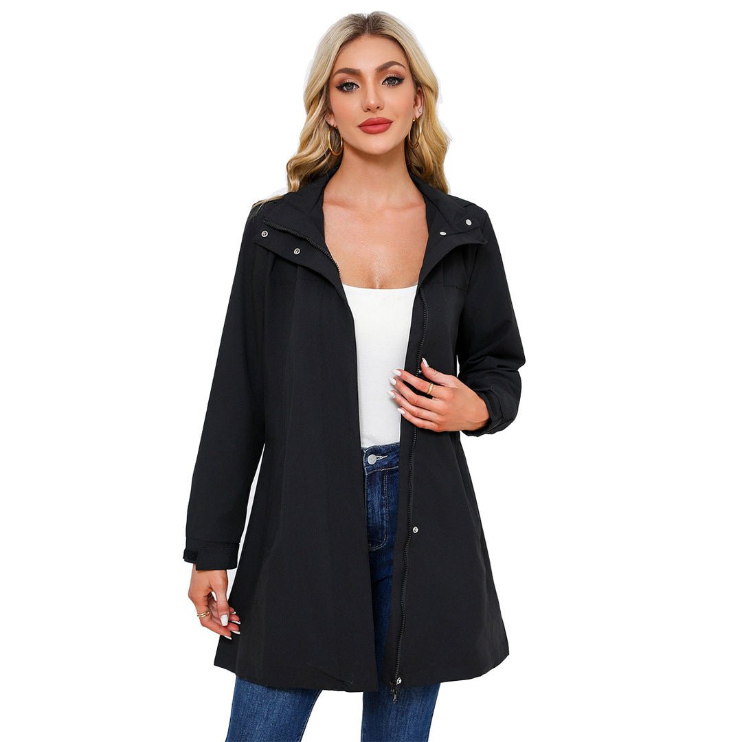 Functional transitional jacket for women with adjustable hood and practical pockets Lune London