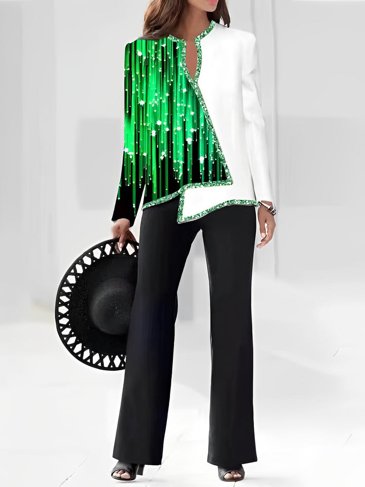 Ladies Elegant Statement Jacket with Asymmetrical Cut and Glittering Details Lune London