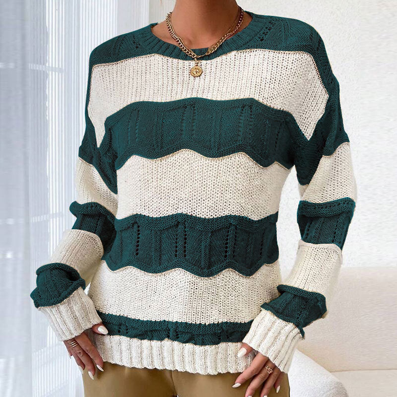 Sweat à tricoter décontracté pour femmes avec une texture en vagues et des manches longues Chic & Stil