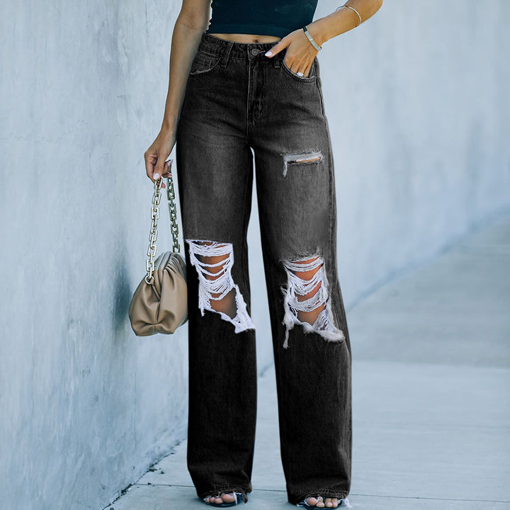 Ripped jeans for women, loose fit, with high pockets and casual cut Lune London