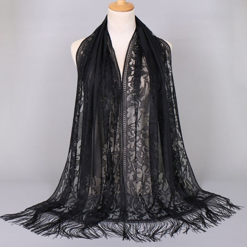 Women's Long Lace Scarf with Fringed Edges Lune London