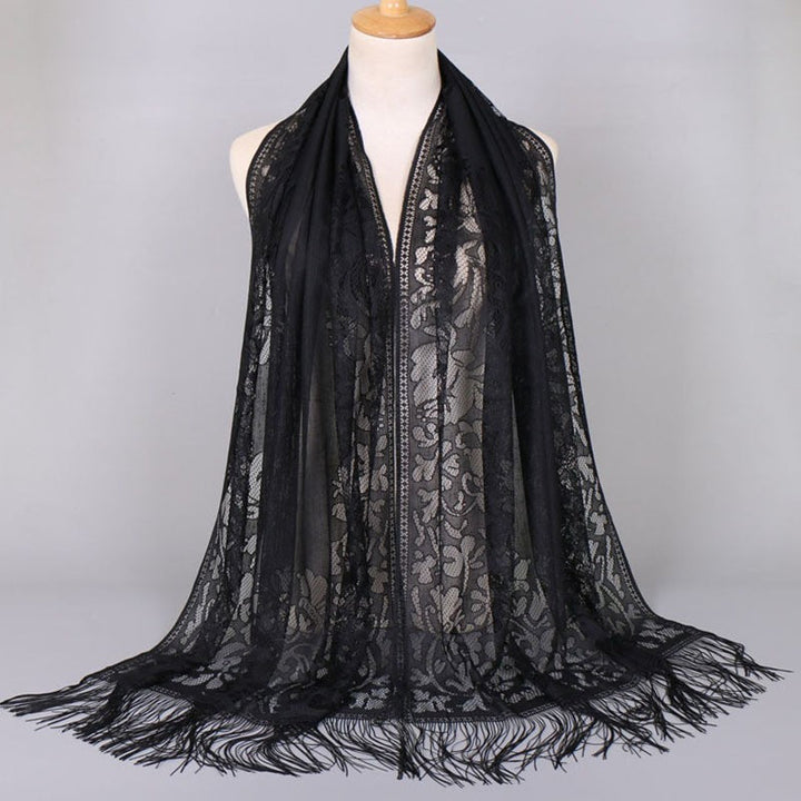 Women's Long Lace Scarf with Fringed Edges Lune London