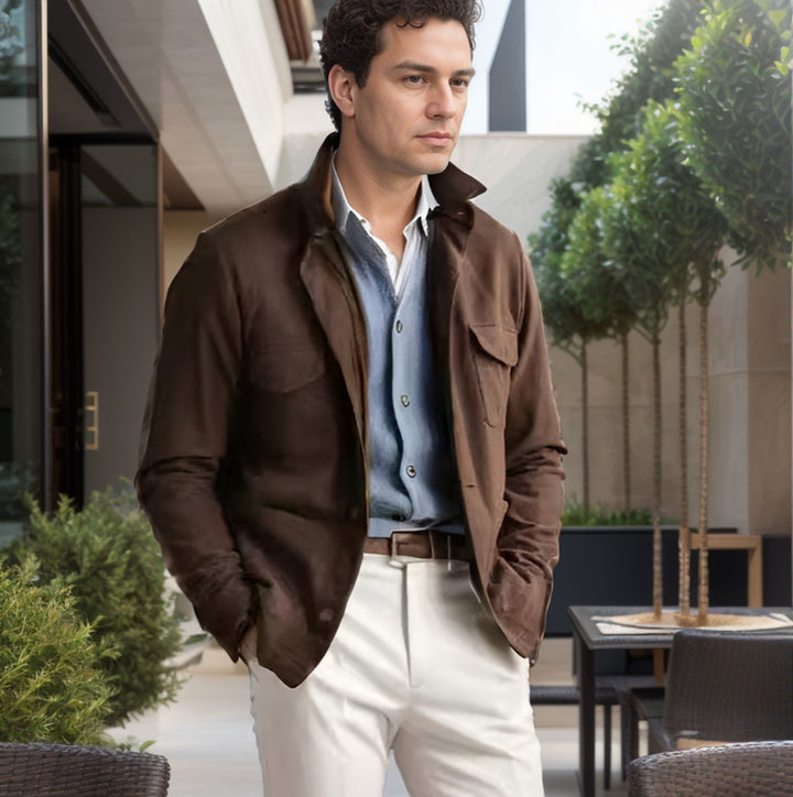 Functional jacket for men with a high collar and practical pockets Lune London
