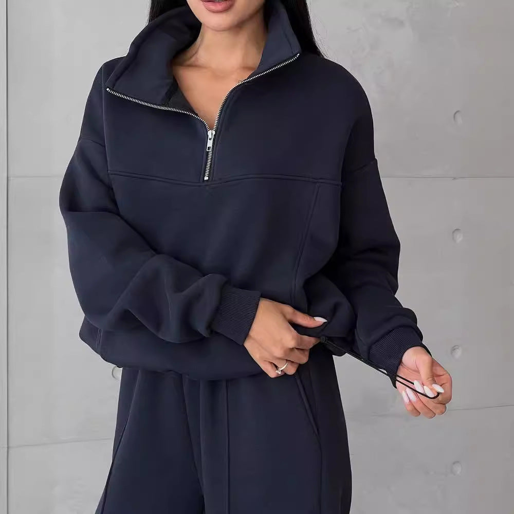 Chic and Stylish women's casual sweatshirt and jogger pants set with high collar