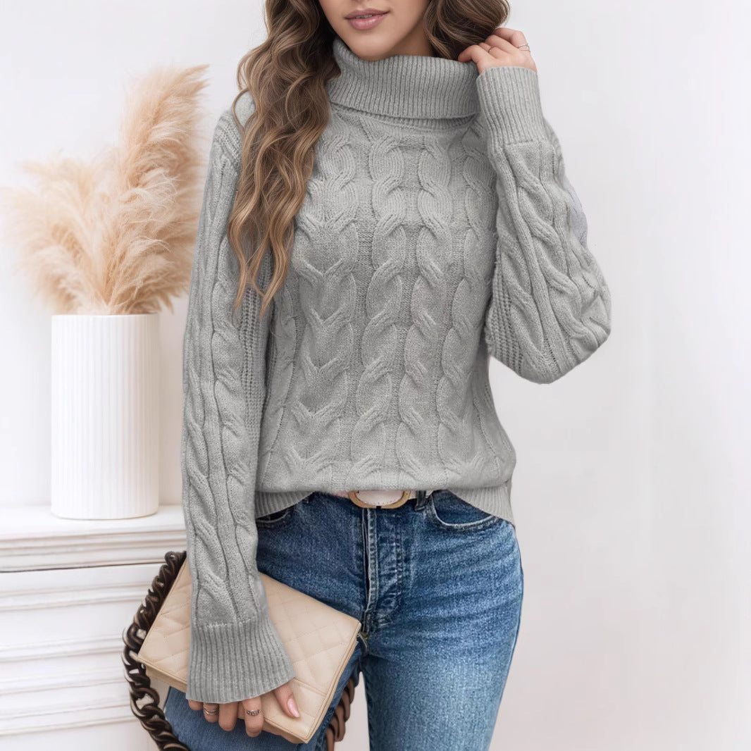Knit sweater for women with high collar and cable pattern Lune London