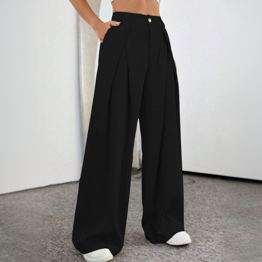 Pantalons palazzo taille haute généreux pour femme avec plis élégants et bouton visible Chic & Stil