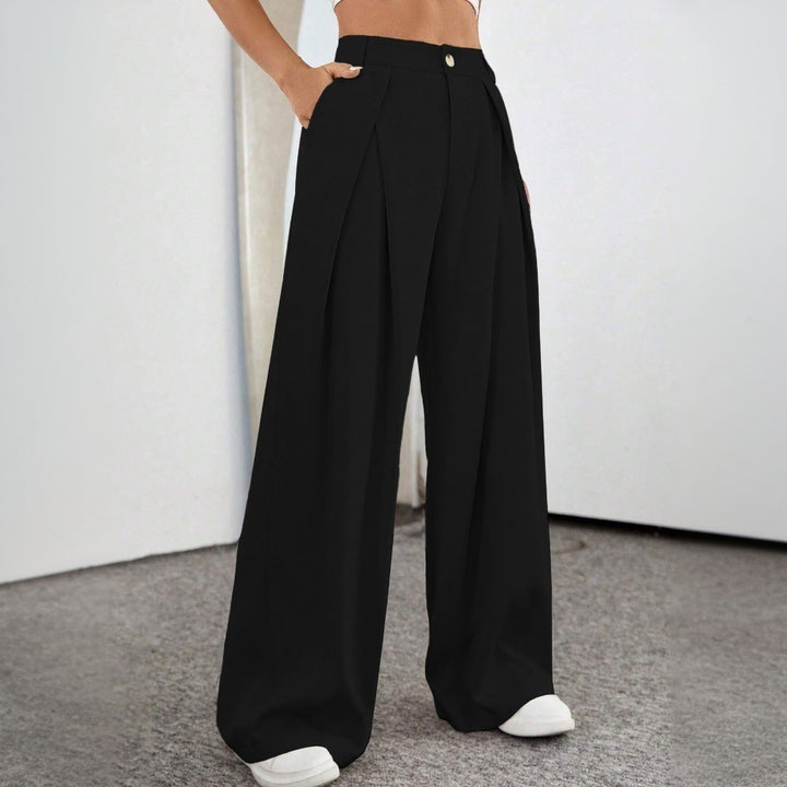 Pantalons palazzo taille haute généreux pour femmes avec élégants plis et bouton visible Chic & Stil