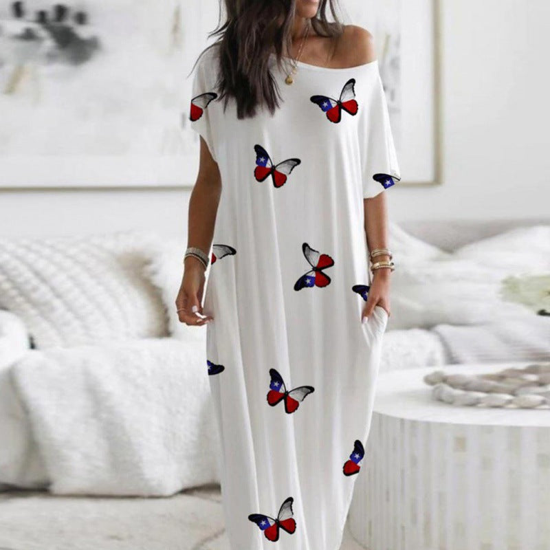 Lune London Off-Shoulder Butterfly Print Maxi Dress for Women