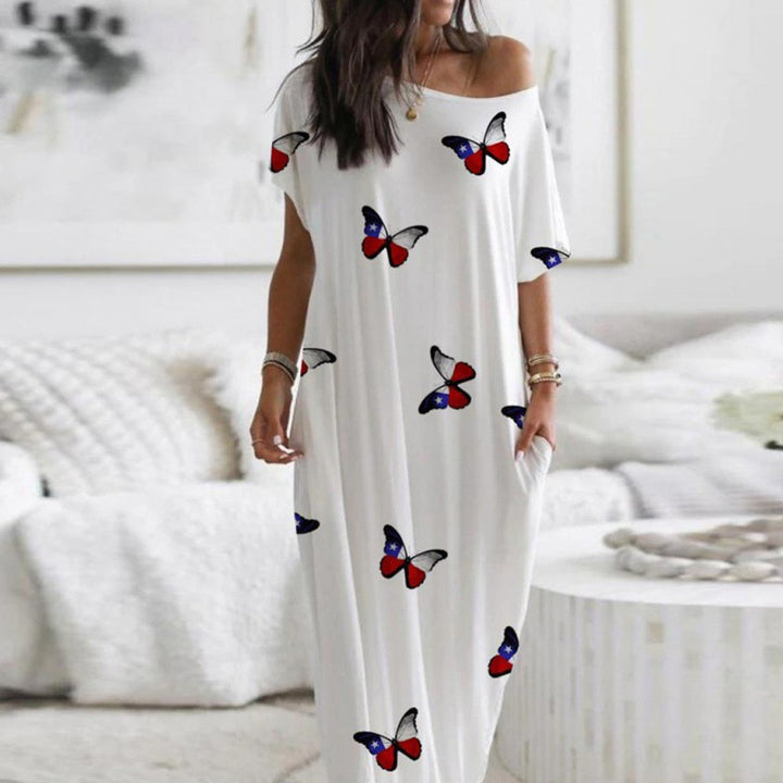 Lune London Off-Shoulder Butterfly Print Maxi Dress for Women