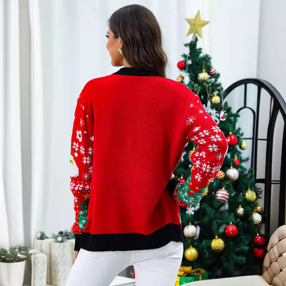 Christmas Knit Sweater for Women with Festive Reindeer Design and Detailed Colorful Patterns Lune London