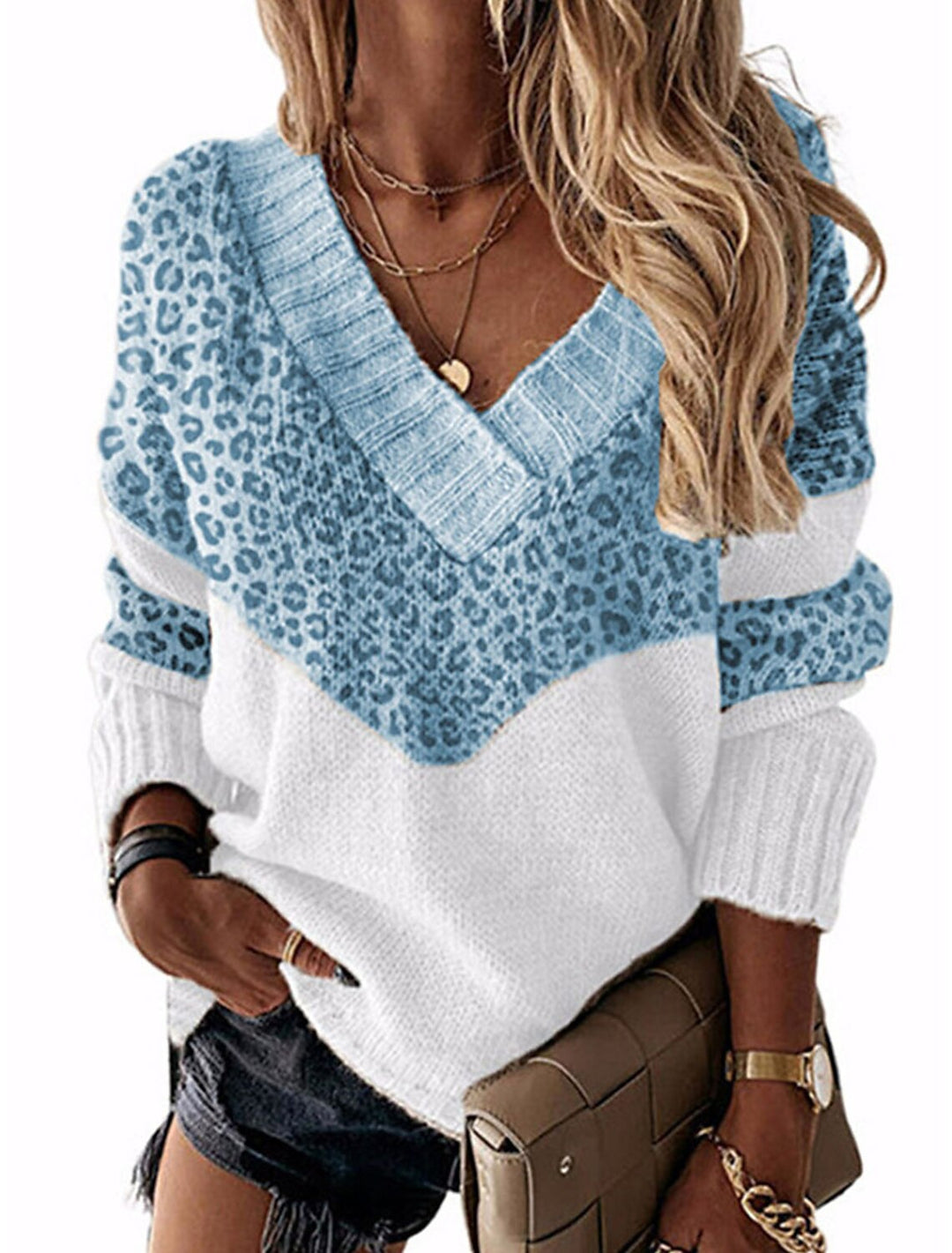 Lune London V neck sweater for women with leopard pattern