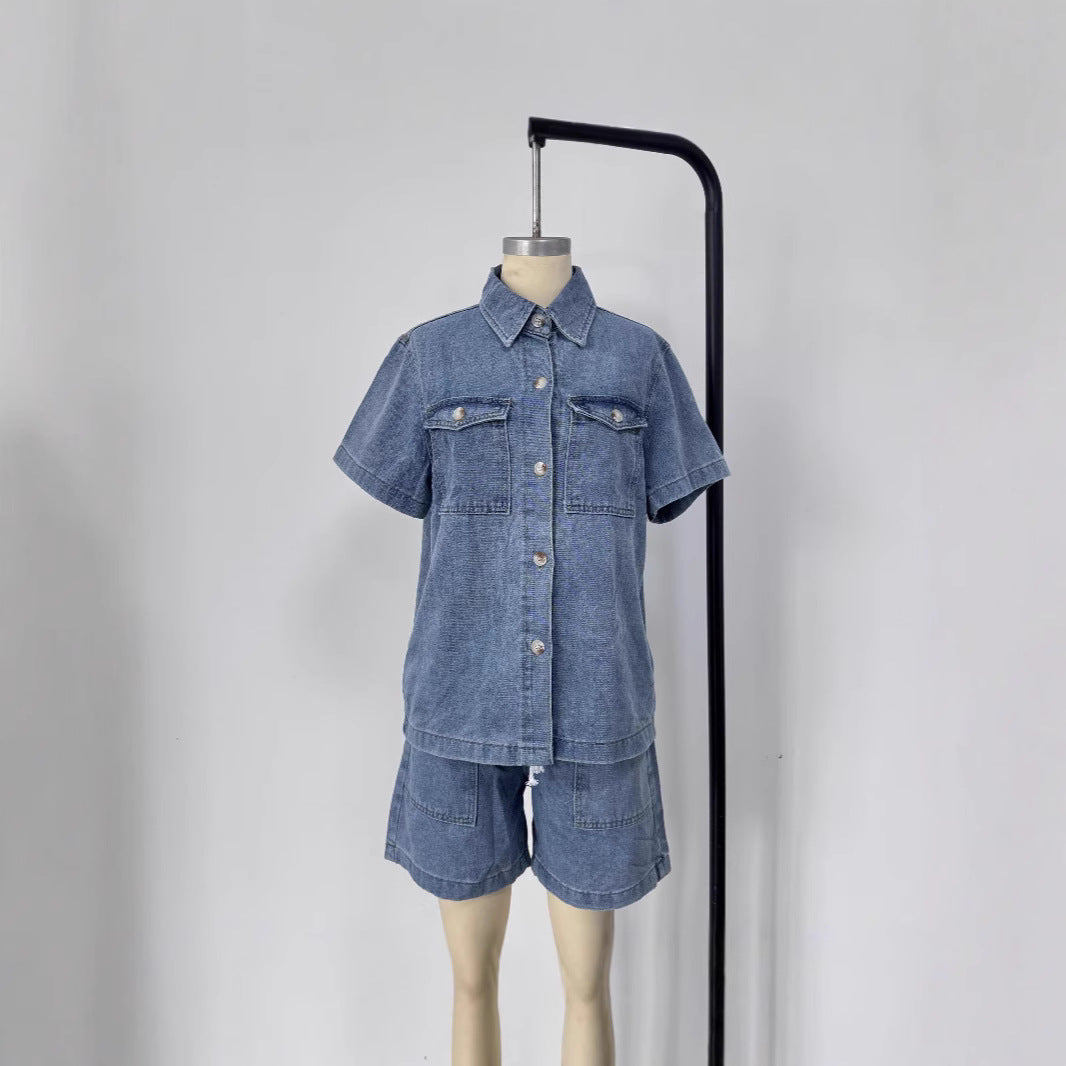 Women's Denim Shirt and Shorts Set in Fashionable Style Lune London