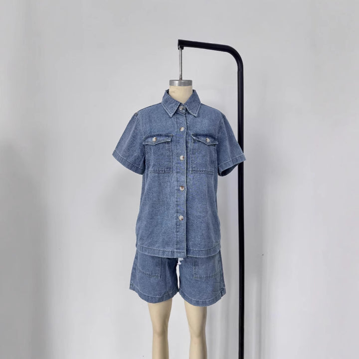 Women's Denim Shirt and Shorts Set in Fashionable Style Lune London