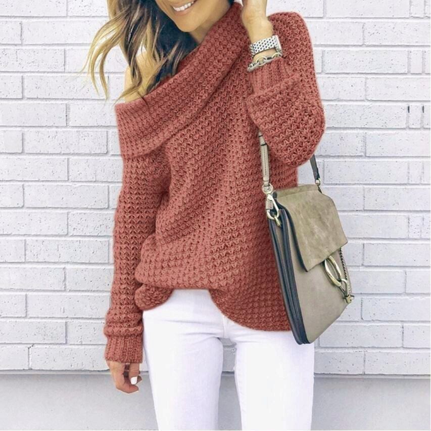 Oversized knitted sweater for women with elegant shawl collar and textured pattern Chic und Stil