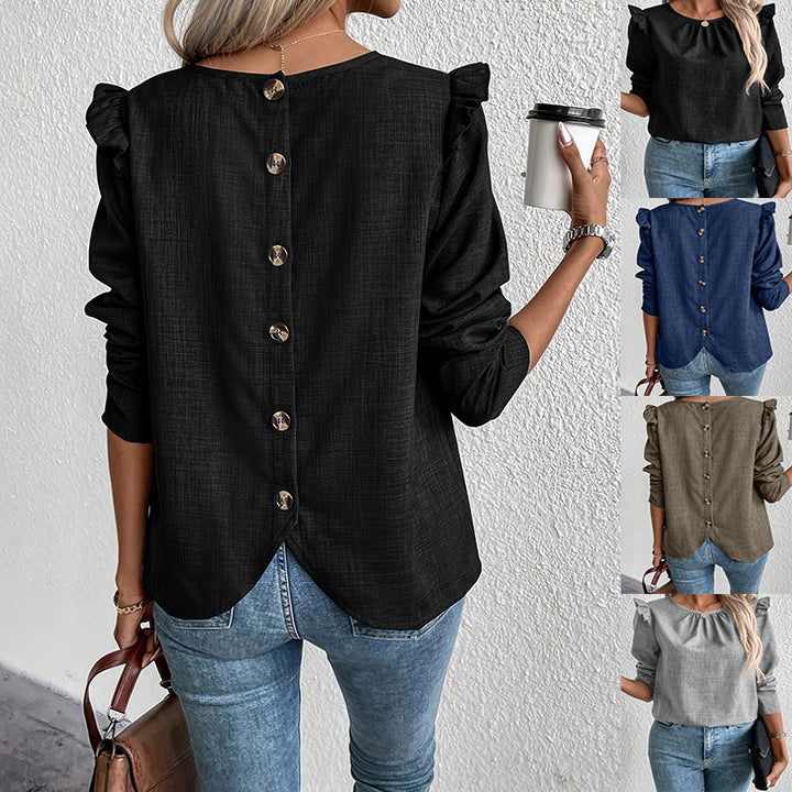Women's blouse with ruffled sleeves and decorative buttons Lune London