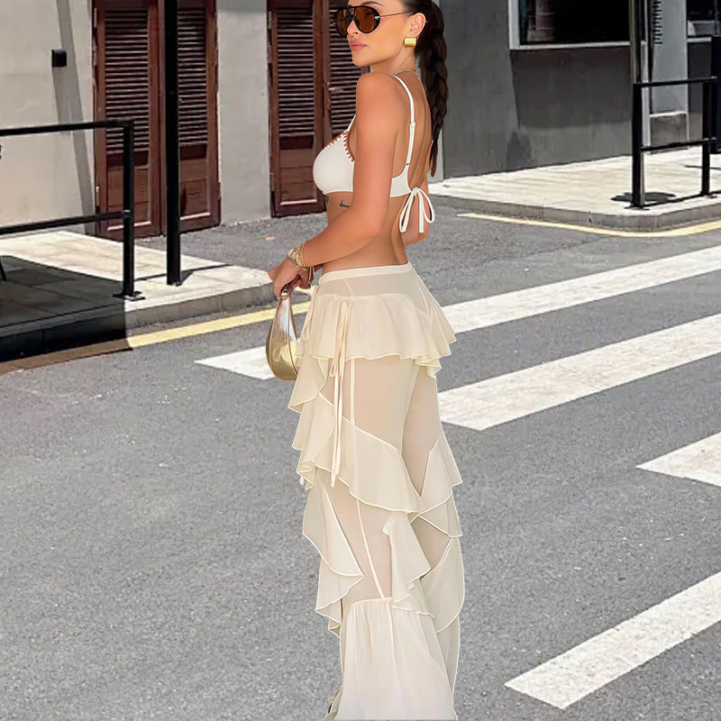 Fluid ruffle pants for women with high waist Lune London