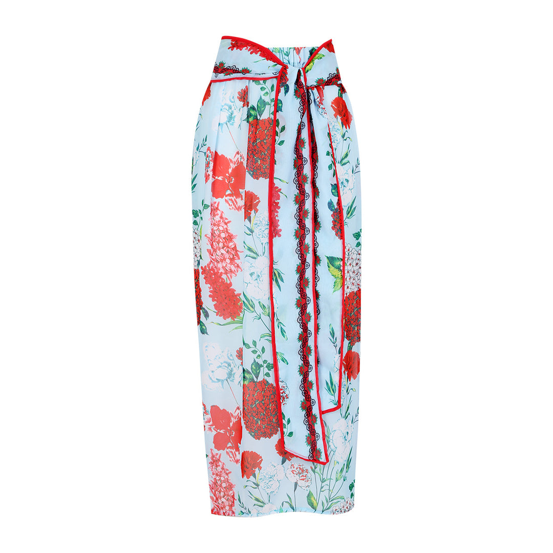 Ladies' swimsuit with voluminous puff sleeves and a matching wrap skirt Lune London