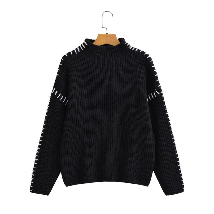 Pull en tricot épais pour femme avec col montant et accents de manches élégants Chic & Stil