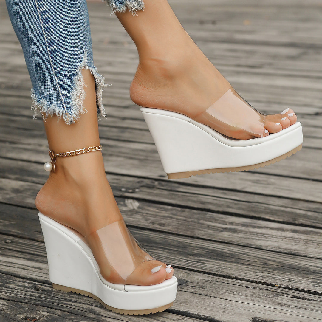 Platform sandals for women with transparent upper material and non-slip sole Lune London