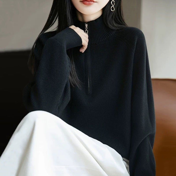 Pull tendance féminin avec col haut et fermeture éclair Chic & Stil