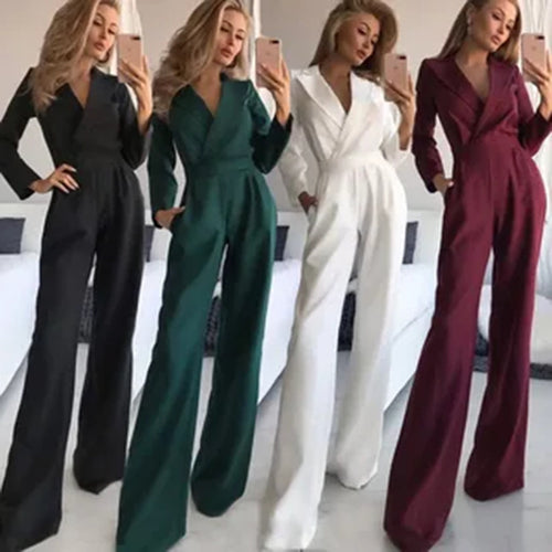 Ladies Elegant and Trendy Jumpsuit with Narrow Collar and Convenient Pockets Lune London