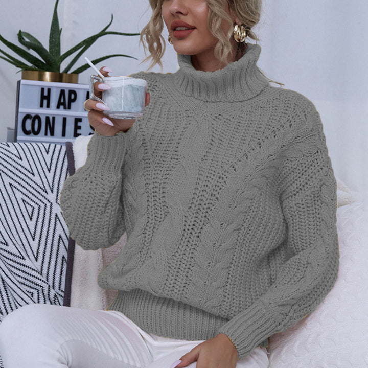 Chunky knit sweater for women with high collar and twisted pattern Lune London