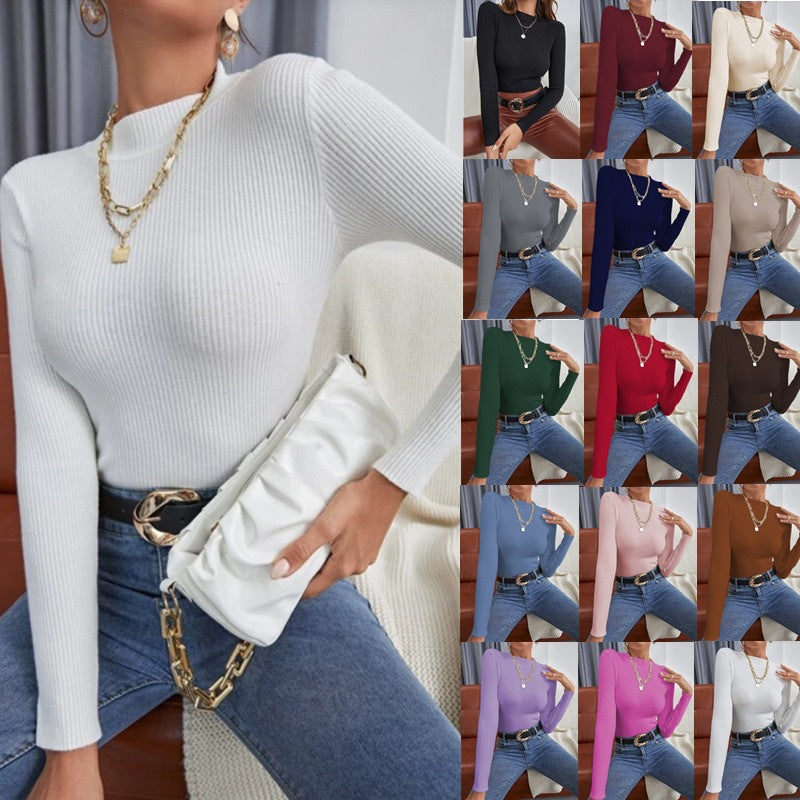 Long sleeve women's t-shirt with an elegant rib pattern.