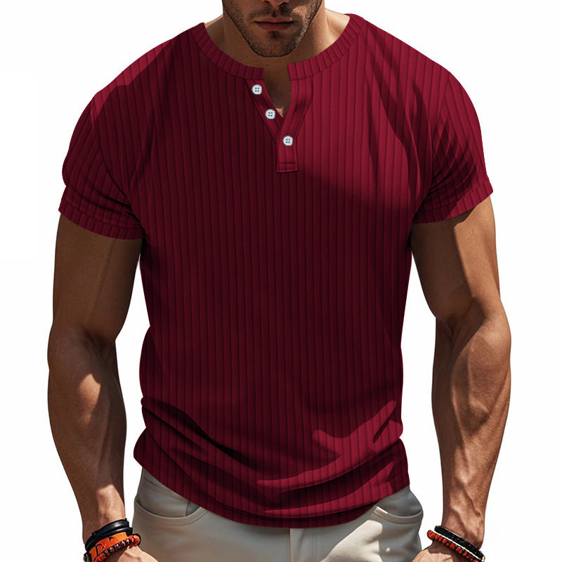 Men's Short Sleeve Henley T-Shirt with Striped Pattern and Convenient Buttons Lune London