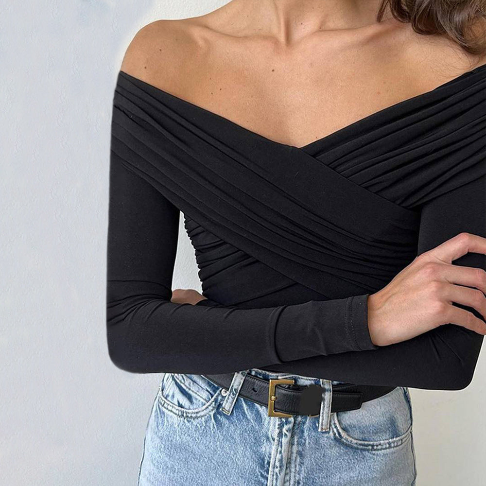 Body femme à manches longues avec un style décontracté épaule dénudée et un détail drapé sophistiqué Chic & Stil