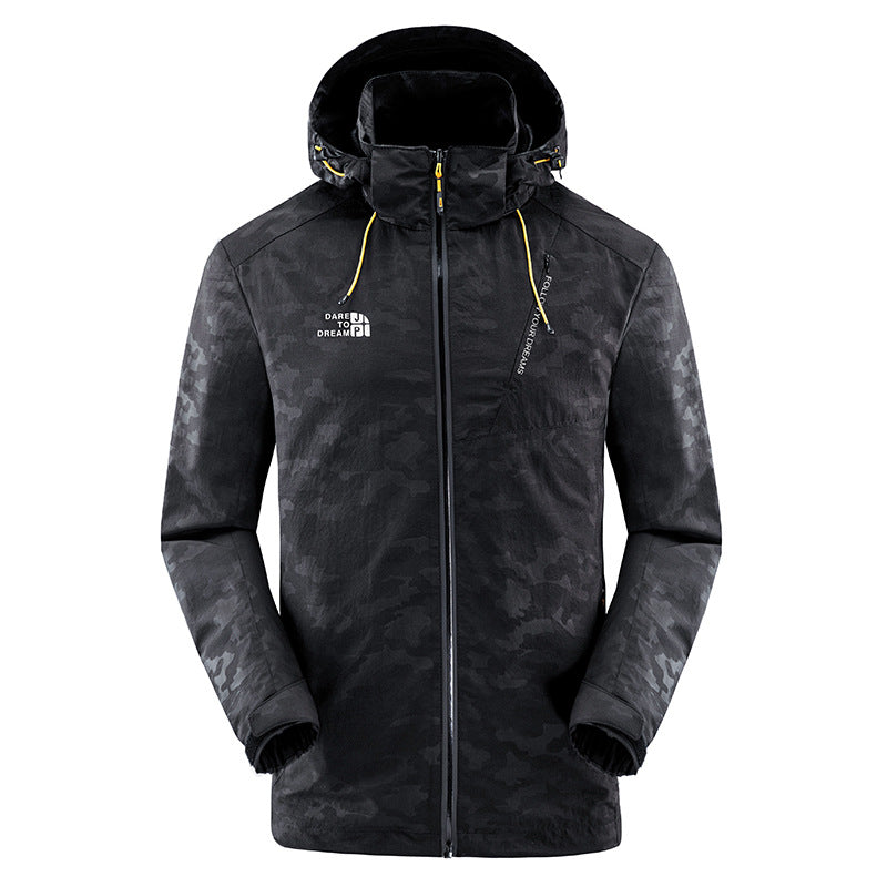 Waterproof camouflage jacket for men with adjustable hood Lune London