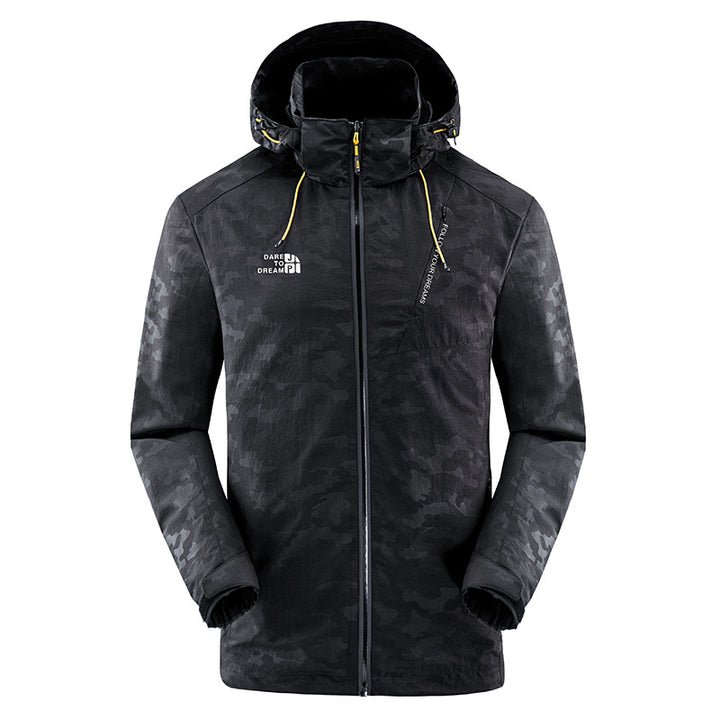 Waterproof camouflage jacket for men with adjustable hood Lune London