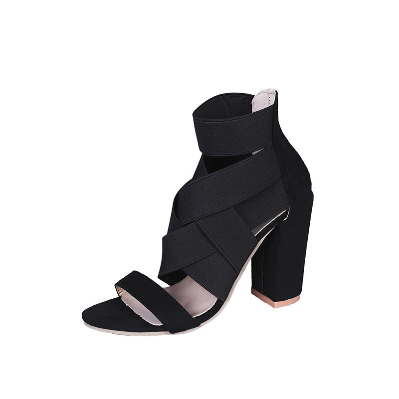 Ladies' sandals with elegant straps and a chic block heel