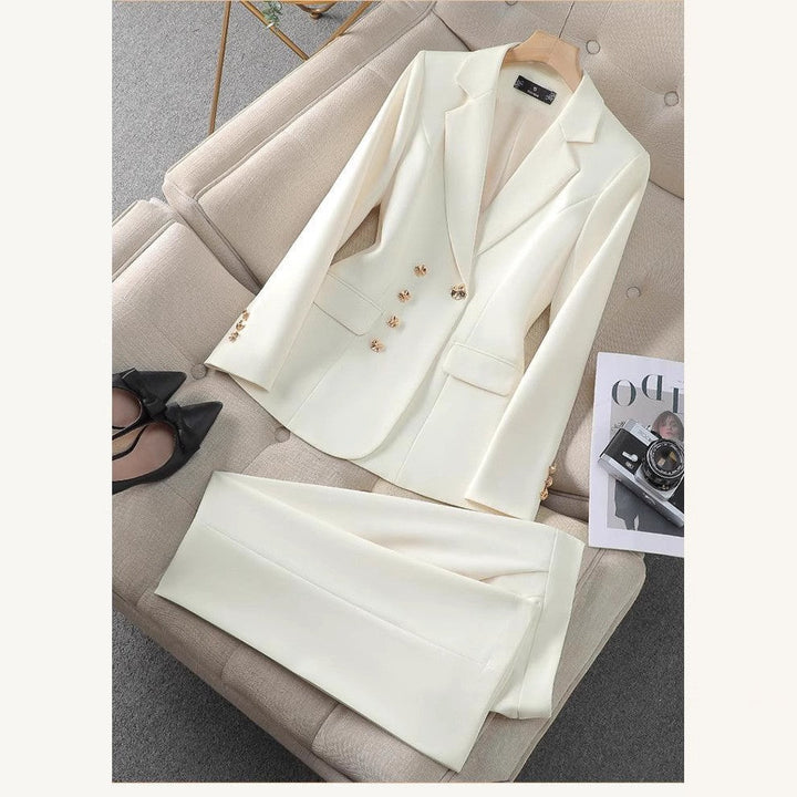Women's Elegant Blazer and Pants Set with Golden Button Details Lune London