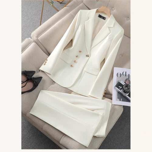Women's Elegant Blazer and Pants Set with Golden Button Details Lune London
