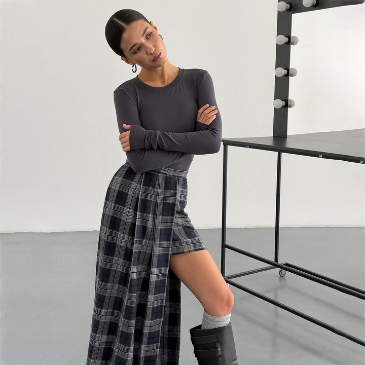 Blazer jacket for women with asymmetrical skirt combination and graphic check pattern Lune London