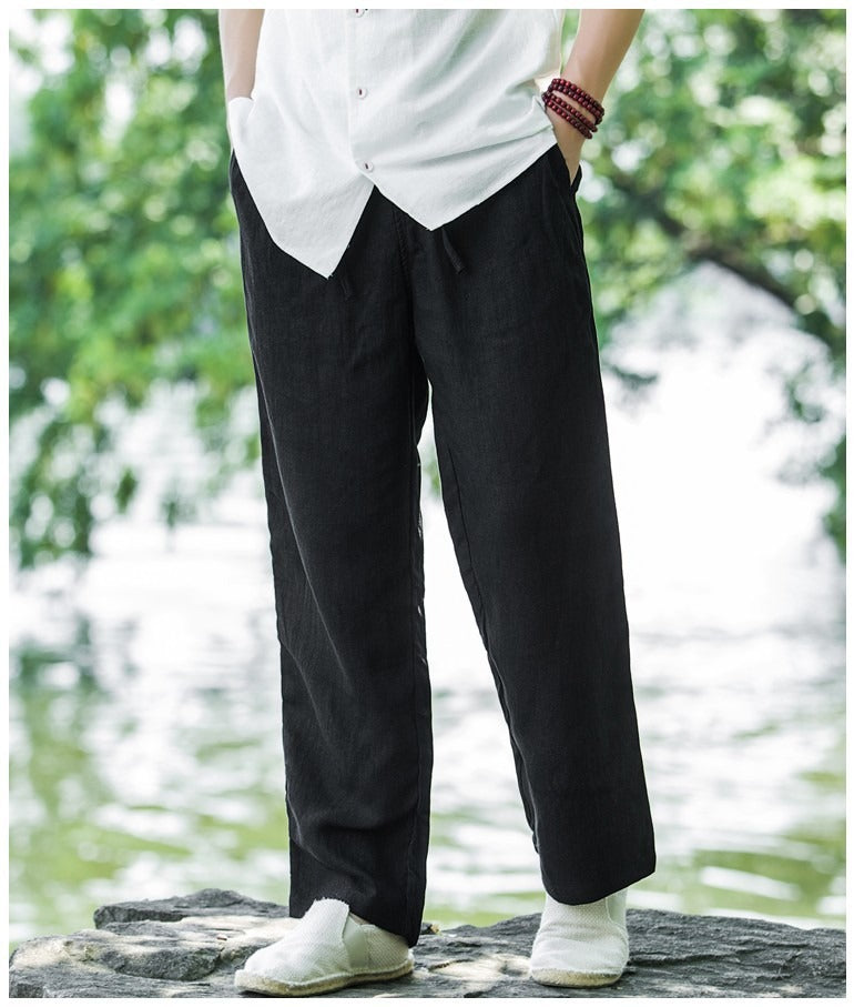 Casual linen pants for men with elastic waist and practical side pockets Lune London