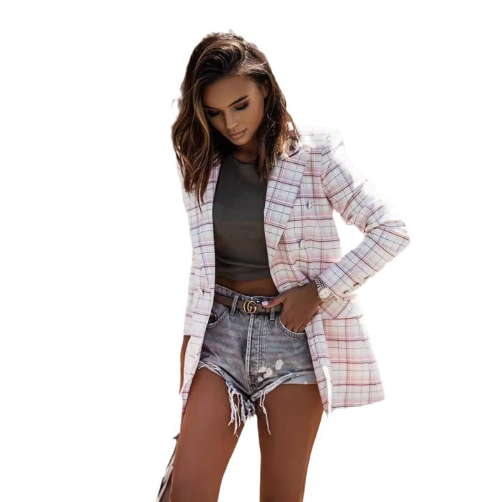 Plaid women's blazer with double-breasted buttons and stylish details Lune London