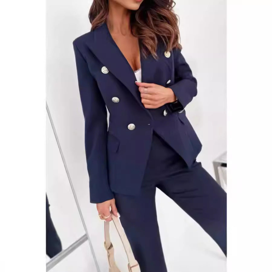 Women's Elegant Blazer Suit with Golden Button Details Lune London