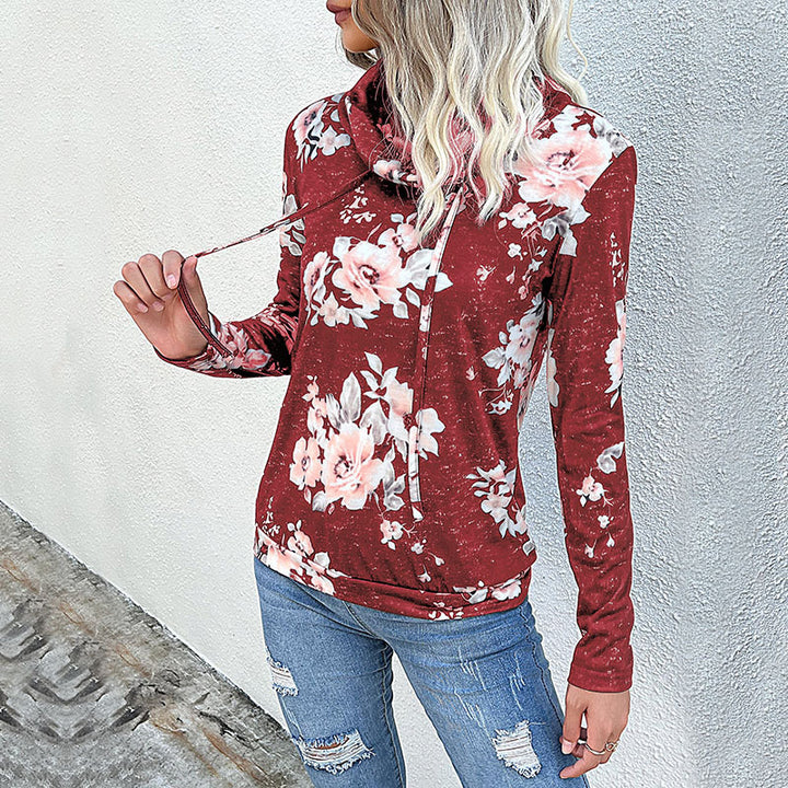 Casual women's sweater with floral pattern and high collar Lune London