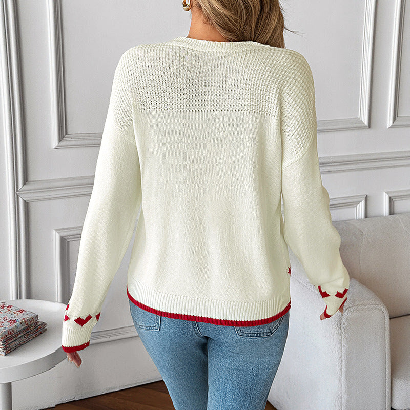 Sweater pour femmes avec motif cœur et détails contrastants Chic & Stil