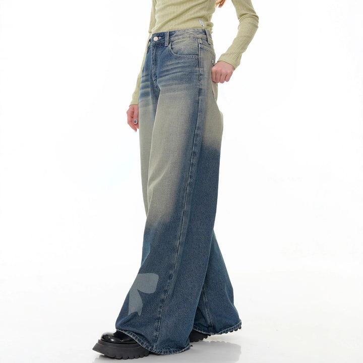 Women's Wide Denim Pants with Exciting Bow Details Lune London