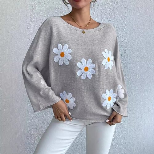 Pull en tricot pour femmes avec un design floral ludique et une coupe décontractée Chic & Stil