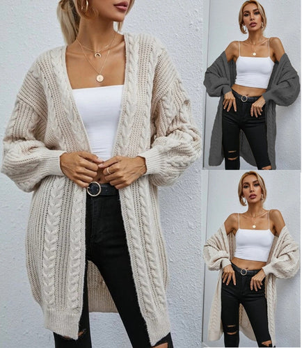 Ladies Chunky-knit-Kimono-Cardigan with premium rib structure Lune London