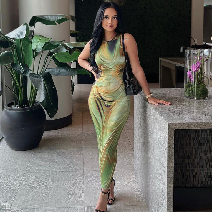 Women Elegant maxi dress with artistic print Lune London