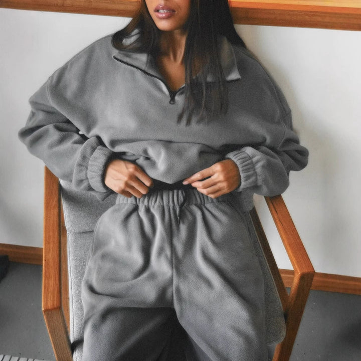 Ladies Fleece Loungewear with high collar and zip Lune London
