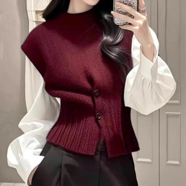 Knit cardigan for women with turtleneck and visible button closure Lune London