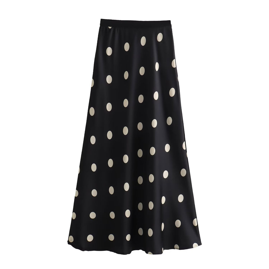 Maxi skirt for women with an elegant polka dot pattern and elastic waistband Lune London