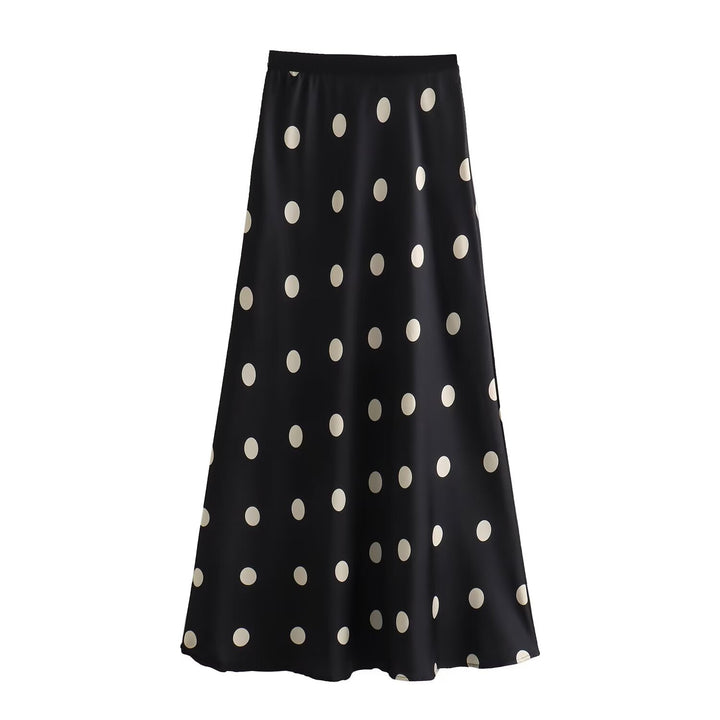 Maxi skirt for women with an elegant polka dot pattern and elastic waistband Lune London