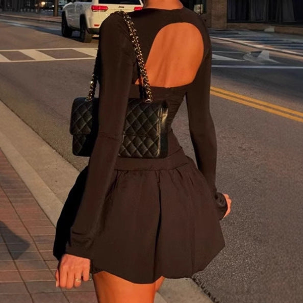Off-shoulder dress for women with voluminous skirts and long sleeves Lune London