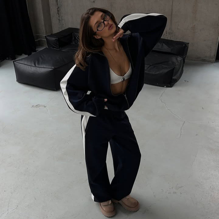Women's sports jacket and loose pants set with contrasting band Lune London